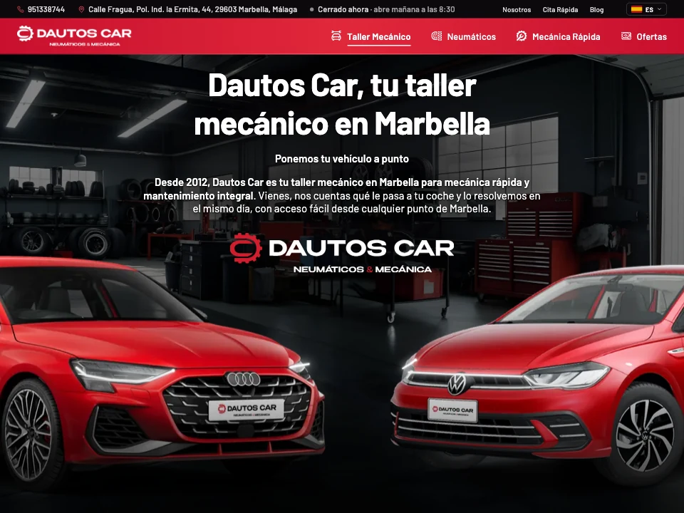 Portada de la web de Dautos Car, taller mecánico en Marbella
