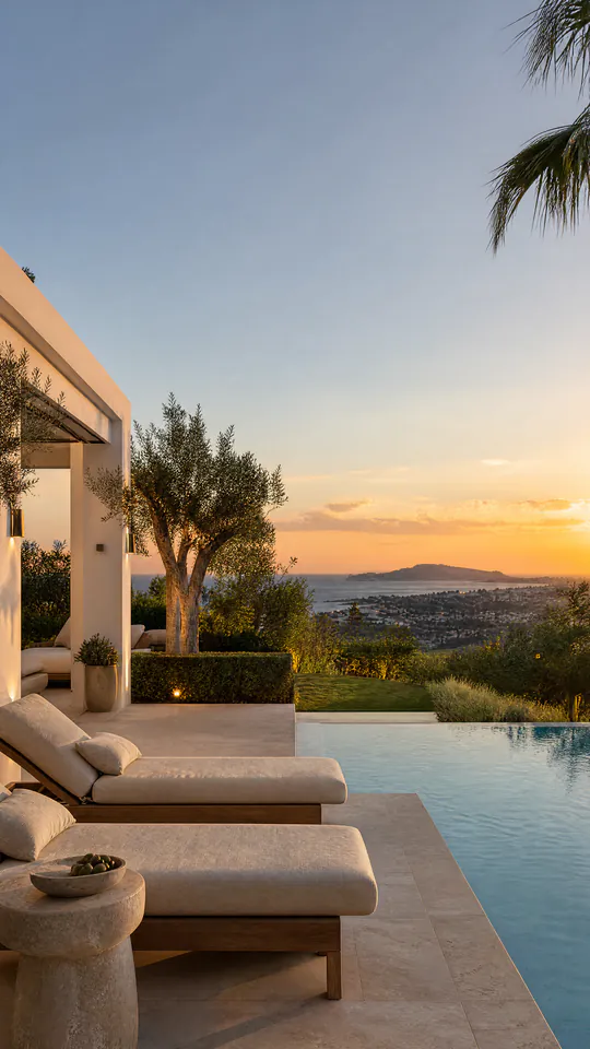 Story de Instagram de una villa con piscina infinita al atardecer en Benalmádena